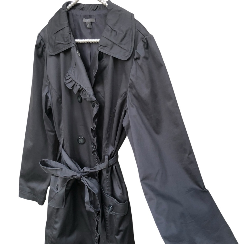 Apt 9 Charcoal Gray Ruffled Double-Breasted Trench Coat size XL - Picture 6 of 8